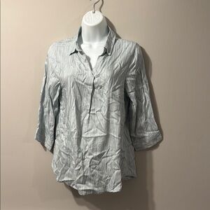Blue Silver Relaxed Button Down Shirt with Notched Collar